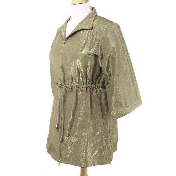 LINEA LOUIS DELL'OLIO Iridescent Olive Green Drawstring Anorak Coat Size M - Picture 2 of 6